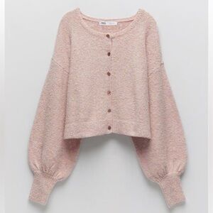 ZARA COZY TEDDY BLUSH PINK CARDIGAN